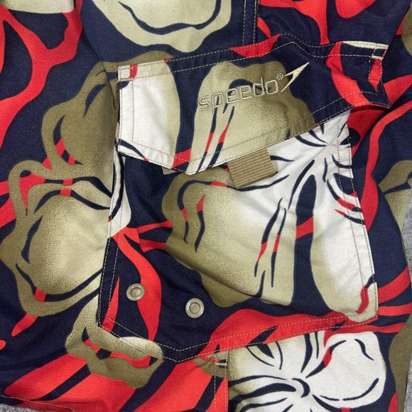 Speedo Swim Trunks Mens L Blue Tan Tropical Floral Lined Drawstring Beach Summer - Picture 3 of 7